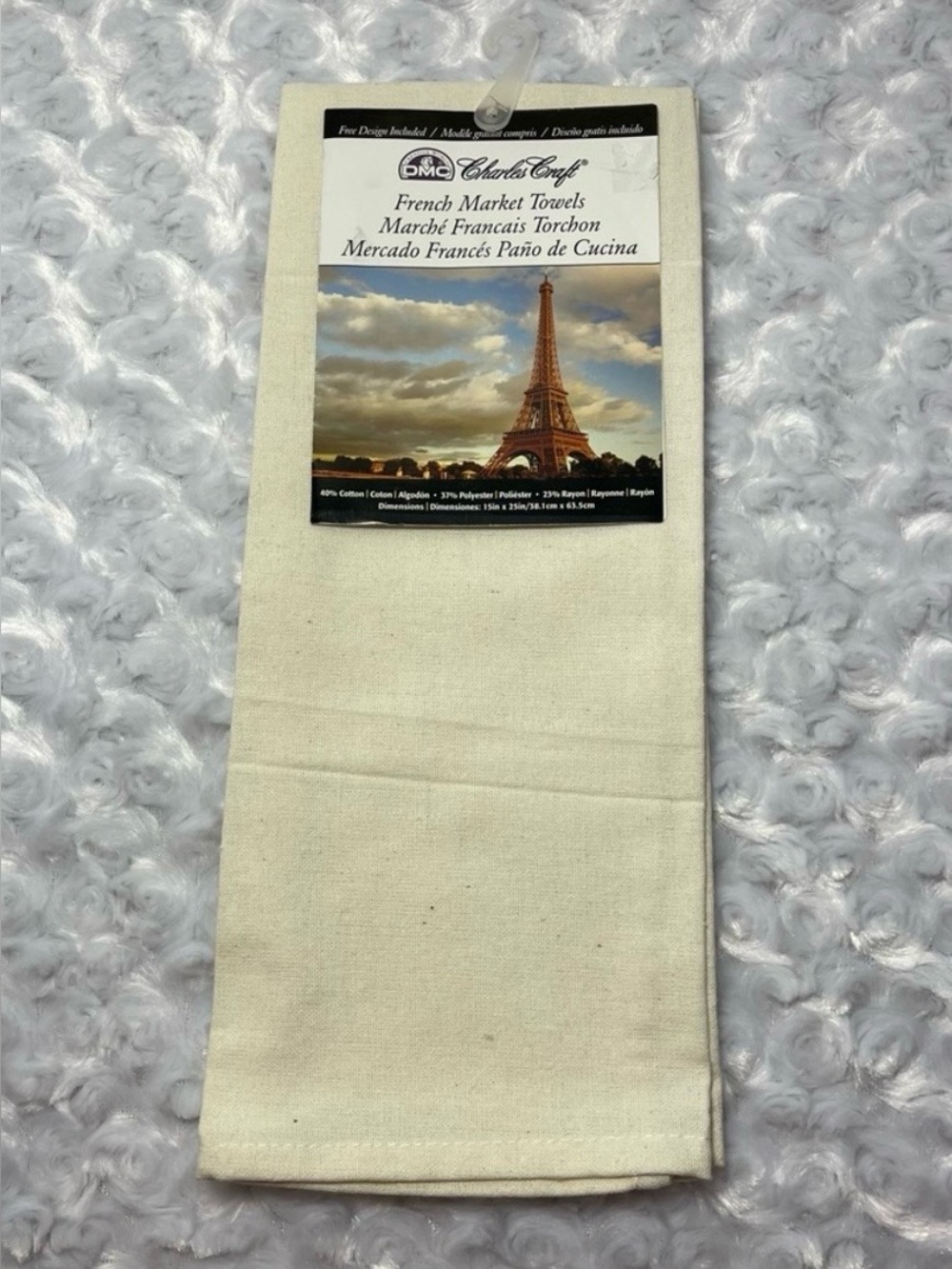 Charles Craft NWT French Market Towels Cross-Stitch Needlework Ecru Hand Towel